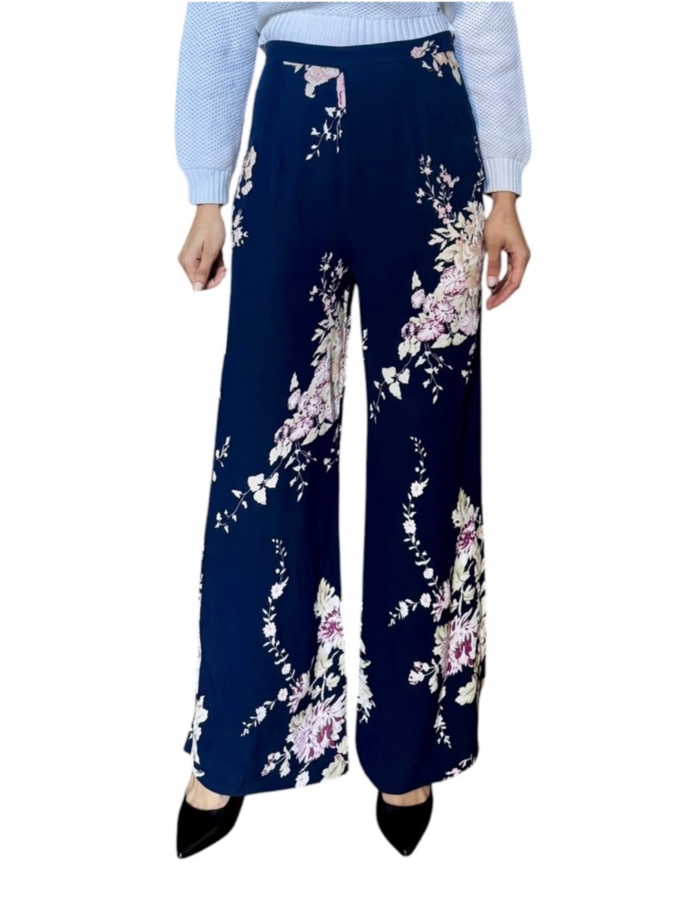MAJORELLE Kentucky Derby Wide-Leg Trousers Navy Dainty Floral